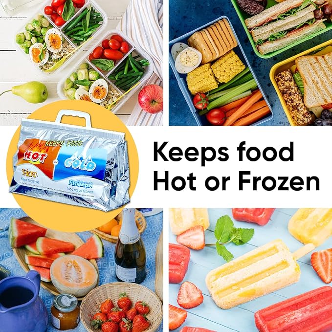 Superio Hot and Cold Insulated Bags for Food Delivery, Grocery Shopping Bags, Food Storage for Hot and Frozen Food for Travel, Disposable Cooler Bag, Reinforced Thermal Lunch Bag (1, 13"x5.5"x8.5")