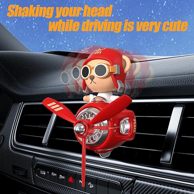 2Pcs Car Air Fresheners, Cute Bear Pilot Automotive Air Outlet Creative Car Perfume Diffuser, Automotive Accessories Air Vent Decoration with 8 Fragrant Tablets (Black 1+Red 1)