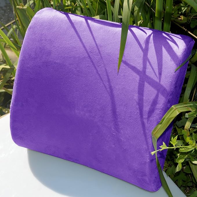 Bookishbunny 2pc High Resilience Memory Foam Seat Chair Waist Lumbar Back Support Cushion Pillow Car Office Home (Purple)