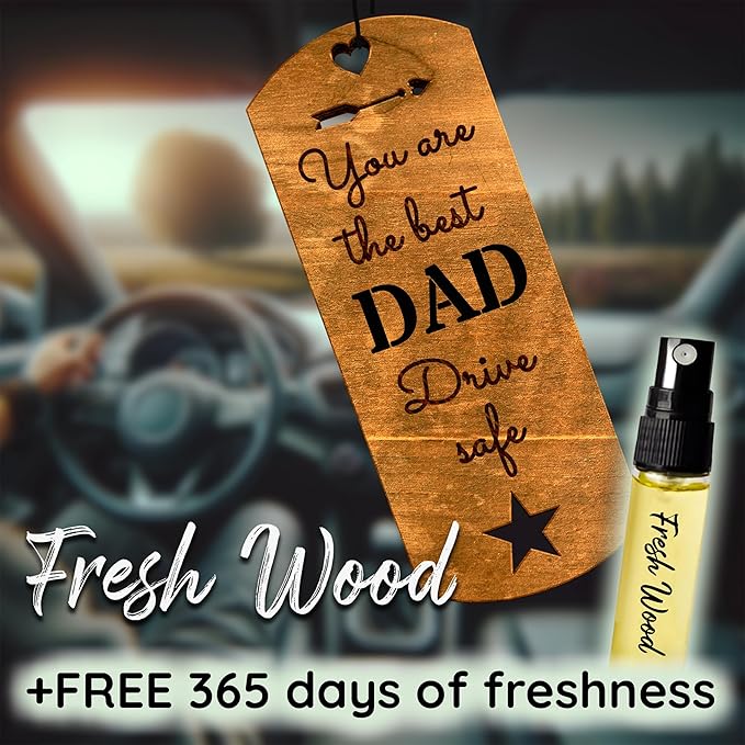 Car Fragrance for 365 Days FreshWood Best Dad Ornament ❘ Gift for Dad ❘ Rear View Mirror Wood Air Freshener ❘ Mirror Hanging scent ❘ Car Decorative Pendants ❘ Handmade Gift Car Essentials