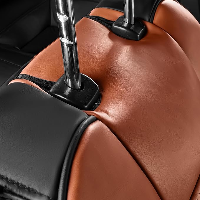 2 Pack Front Seat Cover for Ford Mustang Coupe Hardtop 2015-2026 (NOT FIT Convertible) Faux Leather Waterproof Seat Cover for Cars (Brown+Black-Front)