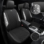CAR PASS Oxford Bling Diamond Car Seat Covers Full Set Interior Sets, Waterproof Shining Glitter Sparkly Crystal Universal Armrest Fit 95% Automotive Truck SUV Cute Women Girl, Black Silver Rhinestone