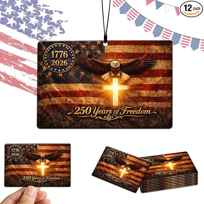 12PCS Patriotic Car Air Fresheners, 1776-2026 Double-Sided Hanging Scented Cards, Dark Ice Berry Ocean New Car Scents for Rearview Mirror, Home, Office, Commemorative Gift Set (Style 1)