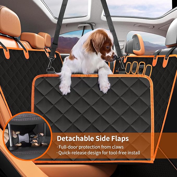 Dog Hammock for Car with Mesh Window - Tesla Model 3, SUV, Sedan, Waterproof Heavy Durable Hammock, Scratch Proof Nonslip with Seatbelt and Side Flaps, Dog Car Seat Cover for Pets