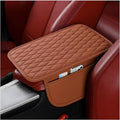 Car Center Console Cover, Leather Vehicle Armrest Seat Box Cushion Pad with Storage Bags, Waterproof Automotive Middle Console Protector, Universal for SUV RV Truck (Brown)