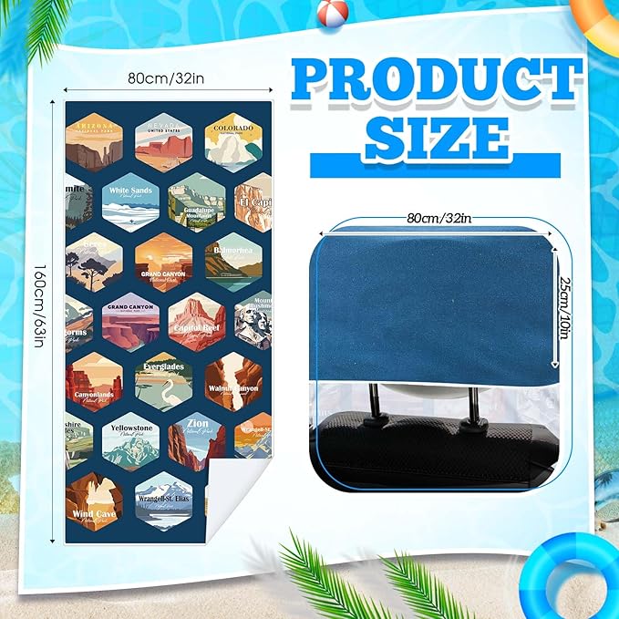 2 Pack Car Seat Towel Covers with Storage Bag 63 x 32 Inch Athletic Running Towel Seat Sweat Washable Non Slip Cover Gift for Car Outdoor Sport Activities (Multi National Parks 1)