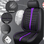 CAR PASS 3D Air Mesh Seat Covers for Car, Leather Car Seat Cover Front Seats, Breathable Foam Premium Leather Mesh Front Seat Covers Universal Fit for Cars Sedans Trucks Vans SUVs, Black Purple