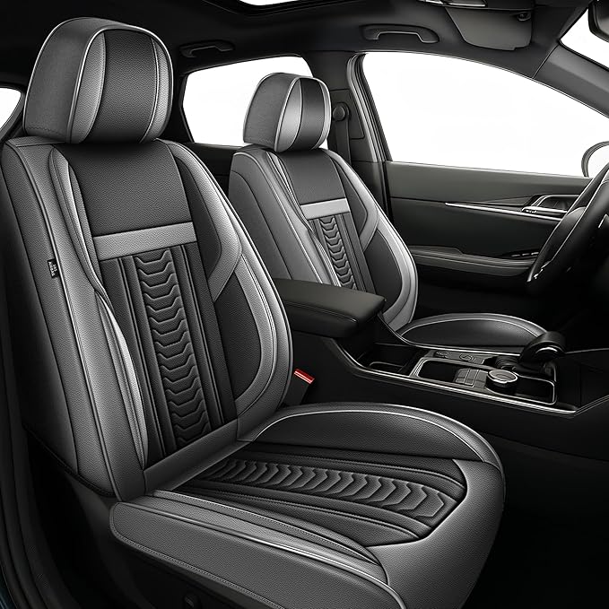 TTX LIGHTING for Ford Fusion 2010-2020 Seat Covers: Waterproof Leather Seat Protector with Airbag Compatible (2 Front Seats,Black&Gray)
