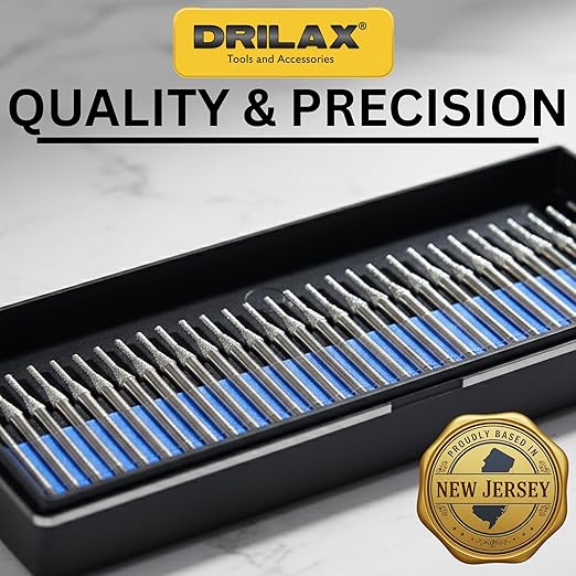 Drilax 30-Piece 1mm Diamond Drill Bits Set – 1/8 Shank Compatible with Dremel Rotary Tools – Precision Diamond Dremel Bits for Jewelry Making, Stone, Glass, Ceramic, Sea Glass, & Gemstones