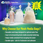 Aquatic Experts Extra Fine Aquarium Media Bag, Durable Drawstring Bags for Fish Tank Filters,150 Micron Mesh, (Extra Fine, 5" x 9" - 4 Pack)