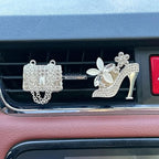 Crystal Heart Car Air Vent Clips - Sparkly Rhinestone Bling Diamond Auto Freshener Holder 4 Pack with Fragrance, Replaceable Car Diffuser for SUV & Sedan (silver High Heel Chain Bag, Ocean)