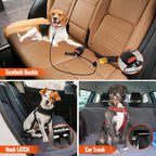 Dog Seat Belt for Car, Chew Proof Dog Leash 2 in 1 Steel Cable with Elastic Bungee Buffer Doggie Seatbelt Harness Latch Bar Attachment Heavy Duty Seat Belt for Dogs in Car for Medium Large
