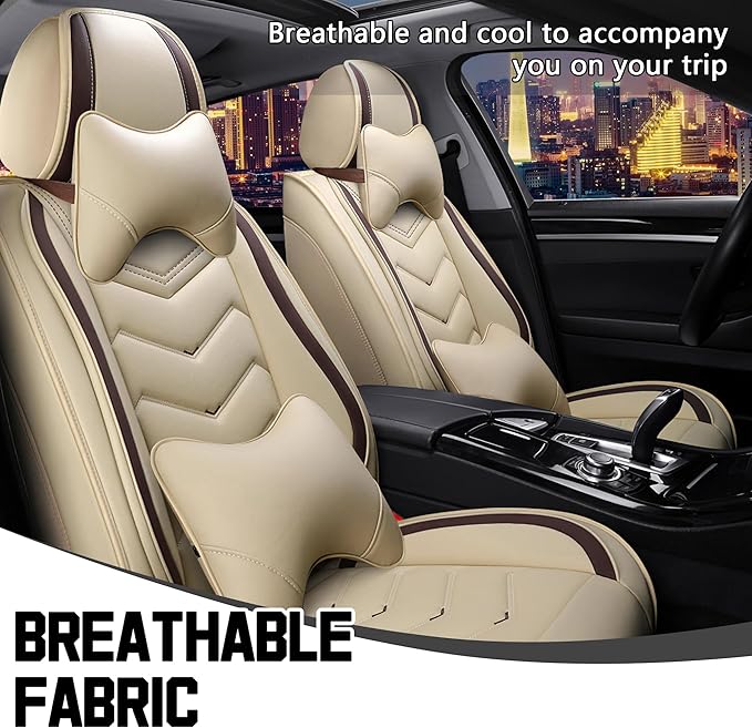 CTDS Car Seat Covers for Hyundai Kona 2018-2026, Stylish Sport Seat Cover, Premium Nappa Leather Car Seat Cover. Automobile Seat Covers Sets.(Luxury 2 Seats/Beige)