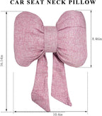 Bow Car Headrest Pillow, Breathable Ergonomic Auto Neck Cushion with Adjustable Strap, Comfy Vehicle Neck Support Pillow Cute Bow Girl-Style Decoration for Driving Seats (Pink)