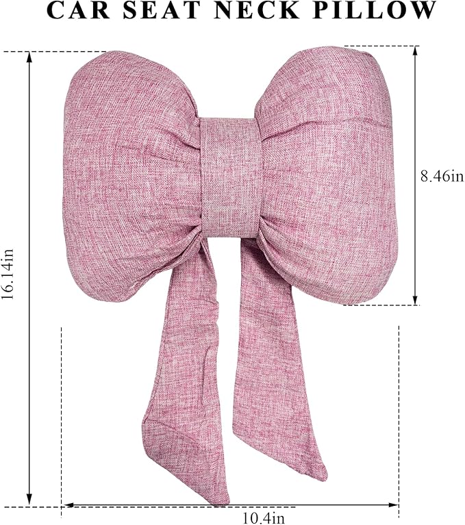 Bow Car Headrest Pillow, Breathable Ergonomic Auto Neck Cushion with Adjustable Strap, Comfy Vehicle Neck Support Pillow Cute Bow Girl-Style Decoration for Driving Seats (Pink)
