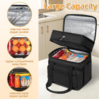 Insulated Lunch Box for Men & Women - Double Layer Leakproof Lunch Bag with Adjustable Shoulder Strap, Expandable Food Cooler for Work, Office, Travel, Camping (Black)