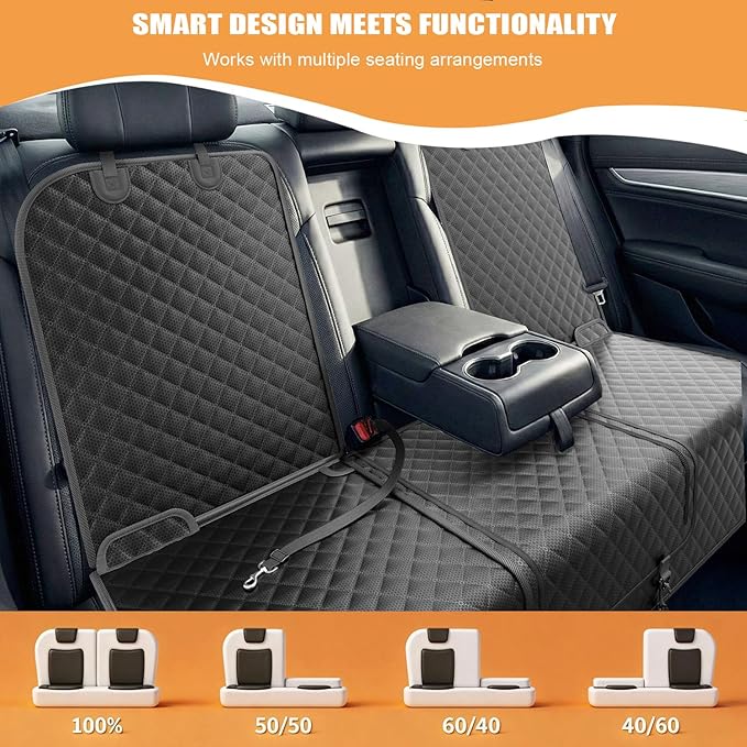 Dog Car Seat Cover for Back Seat, Waterproof Pet Car Seat Protector with Zippered Armrest, Non-Slip Comfortable Rear Bench Cover for Cars, SUVs & Trucks - Universal Size - 53 W