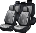 Coverado Car Seat Covers, 5 Seat Front and Back Seat Covers, Waterproof Seat Cover Full Set, Leather Seat Cover for Cars, Car Seat Protector, Car Seat Cushion Universal Fit for Most Cars (Black&Gray)