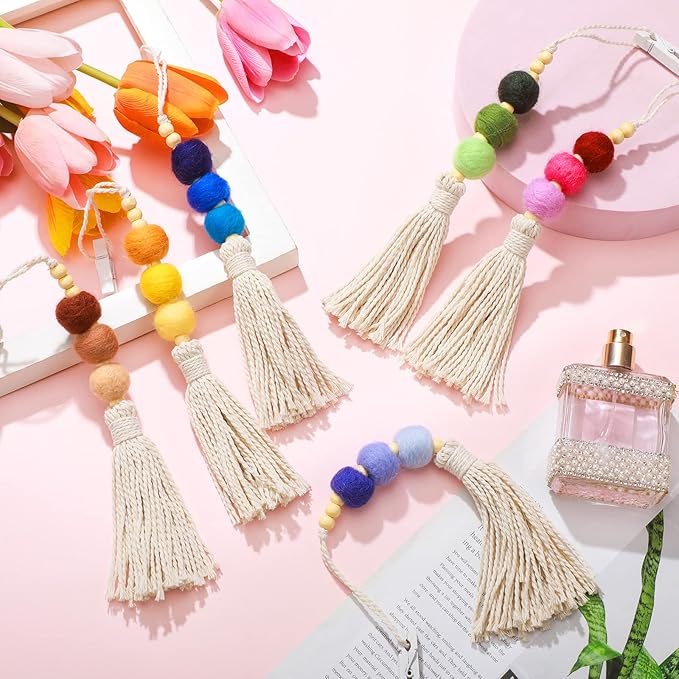 6 Pieces Felt Ball Car Diffuser Essential Oil Car Tassel Hanging Bead Aromatherapy Diffuser Colorful Charm Vent Clips Air Freshener for Decor(Regular Color)