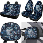 FKELYI Floral Owl Headrest Covers with Steering Wheel Protector for Women Car Seat Cover, Gear Shifter Knob and Handbrake Cover Set, Cup Coasters