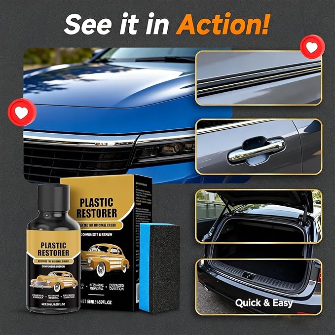 Plastic Restorer for Cars,Ceramic Crystal Coating, Black Trim Restorer,-Restores Faded Plastic & Provides 6-Month UV Protection,Ideal for Car Owners, Exterior Detailing & Trim Care