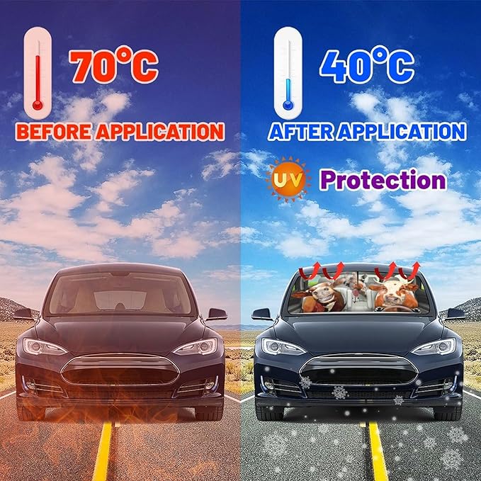 Fun Cow Driving Car Sunshade Umbrella Cow Print Windshield Sun Shade for Car Retractable Umbrella Sunshades for Front Window Fun Cows Driving Sun Shades Cover Visor Portector Block UV Rays