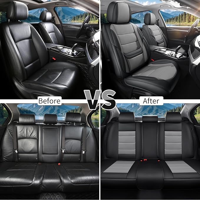 Car Seat Covers Full Set Custom Fit for Mercury Grand Marquis 1995-2011,Premium Faux Leather with Lumbar Support, Breathable, Anti-Slip & Soft Touch(blackgray,Fullset)