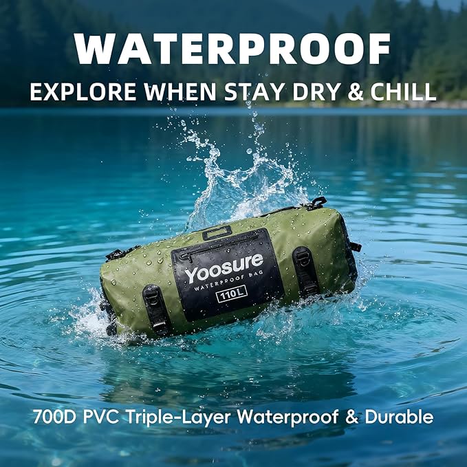 110L Waterproof Duffel Bag 35IN - Airtight Zipper Dry Bags, Extra Large Dry Bag with Straps&Handles for Camping Boating Kayaking Rafting Canoeing Gym Beach Car Roof Storage (Black)