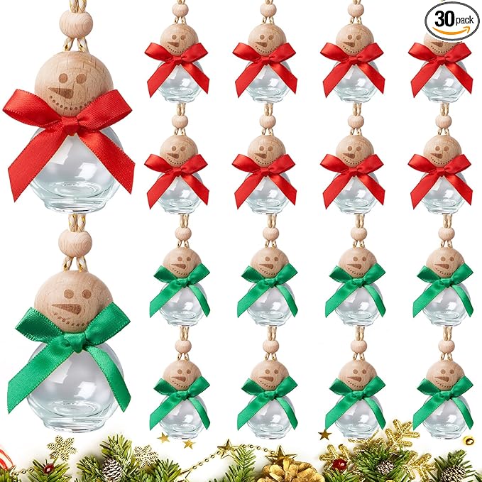 30 Pcs 30 Pcs Winter Car Diffuser Bottles Snowman Pumpkin Car Diffuser Winter Fall Hanging Empty Vehicle Air Freshener with Bow for Holiday Party Gift (Snowman)