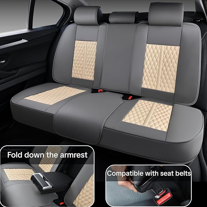 Light Taupe Car Seat Covers for Ford Bronco Sport 2021-2025 Car Seat Cover, Premium Leather, Full Set of 5 Seats, Waterproof, with Lumbar Support, Beautify Interior