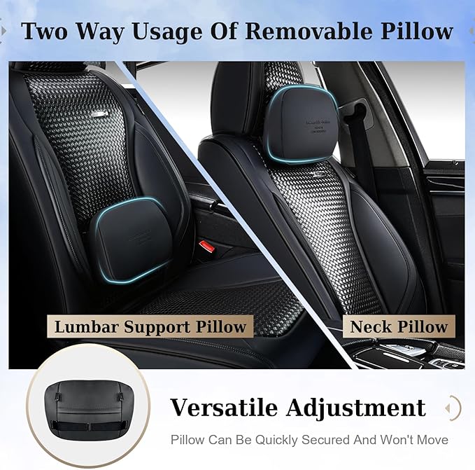Coverado Car Seat Covers Full Set, Black Seat Covers for Cars, Waterproof Nappa Leather Automotive Seat Covers with Lumbar Head Pillow, Car Seat Protectors, Universal Fit for Most Cars SUV