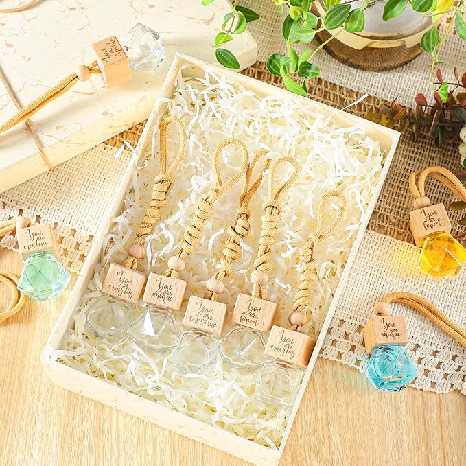 20 Pcs Employee Appreciation Gifts Bulk Empty Car Diffuser Air Freshener Ornament Hanging Glass Essential Oil Bottle Thank You Gift for Staff Teacher Students Nutritionist