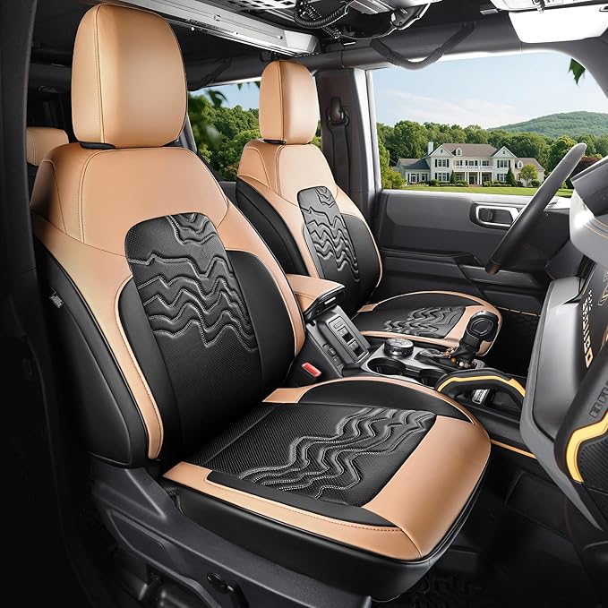 Red Rain Leather Black and Orange Seat Cover Customized Fit for Ford Bronco Seat Covers 4 Door 2021-2025 5 Seater (Bronco 4Door-Black+Orange)