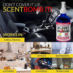 Scent Bomb Air Freshener Bundle - 1 oz & 8 oz Bottle Sprays, Vent Clip, Organic Cans, Hanging Circle - Continuous Freshness & Long-Lasting Odor Eliminator for Car, Home, Bathroom - Black Cherry