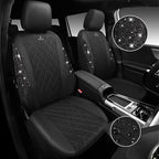 CAR PASS Oxford Bling Diamond Car Seat Covers Full Set Interior Sets, Waterproof Shining Glitter Sparkly Crystal Universal Armrest Fit 95% Automotive Truck SUV Cute Women Girl, All Black Rhinestone