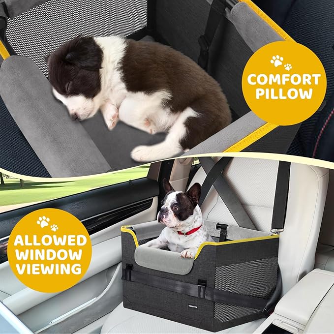 Dog Car Seat for Small Dogs,Detachable Pet Car Seat Under 20 lbs,Dog Booster Seat with Cozy Chin Rest,Cushion and Safety Belt, (Gray)