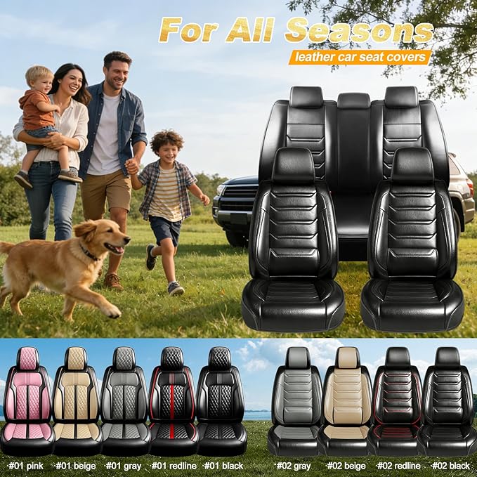 Fit Prologue Car Seat Covers for Select Honda Prologue 2024-2026 - Premium Full Coverage Leather, Airbag Compatible, Waterproof & All Weather Seat Cushion Protector, Full Set, Black