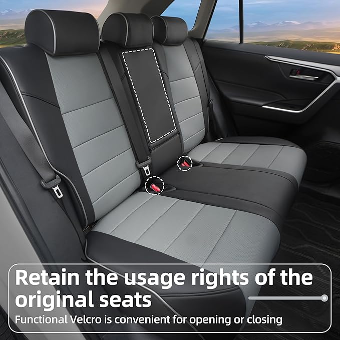 Lolcar Rav4 Seat Covers Custom Fit for Toyota Rav4 (for Hybrid) 2019-2025 LE,XLE,XLE Premium,Limited,Woodland Edition, Leather Truck Seat Cover Full Set for SUV,Faux Leather(Black/Gray)