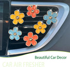 6pcs Car Air Freshener Vent Clips, Daisy Flower Air Diffuser - Blue, Orange, Yellow - Refillable 3.3cm/3cm Car Accessories for Women