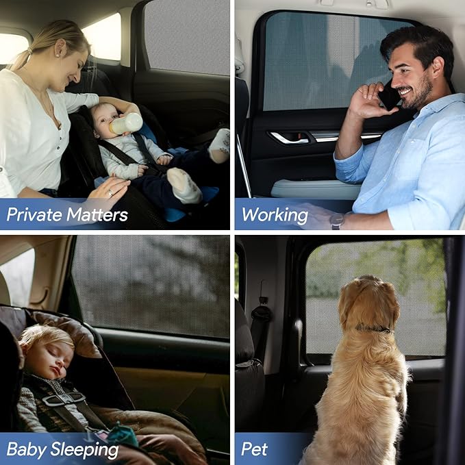AUGOLA Car Window Shades, 2 Pack Breathable Mesh Side Sun Shades, Stretch Screens for Baby/Camping, Heat Block UV Protection, Back Window Covers for Car, Truck, SUV, Van (XL 63''x28'')