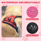 FURRYFECTION Plaid Dog Harness for Large Dogs, Reflective No Pull Adjustable Pet Vest with Front Clip, Leash, Easy Control Handle and Seat Belt, Red, L