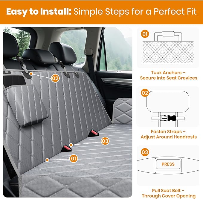 Dog Car Seat Cover for Back Seat 100% Waterproof, Long-Lasting and Soft Nonslip Backseat Cover for Cars, SUVs and Trucks, 600D Oxford Fabric, Grey, Standard (54" W x 59" L)