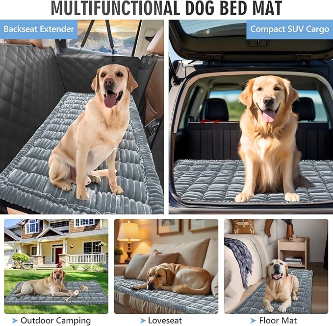 Backseat Dog Bed Non-Slip, Dog Bed for Car Back Seat Soft and Comfortable, Back Seat Pet Bed Mat for Travel, Pet Car Blanket for Backseat Extender and Seat Covers 51”X 23.5”Light Grey