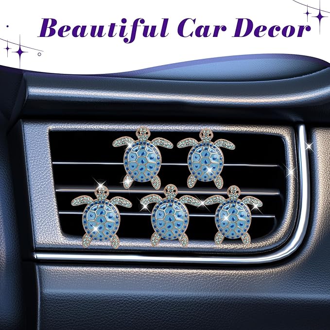5 PCS Sea Turtles Car Decor, Cute Beach Themed Air Freshener Vent ClipsCar Accessories Decoration for ，Reusable Essential Oil Diffuser, Universal for Most Cars (Blue)