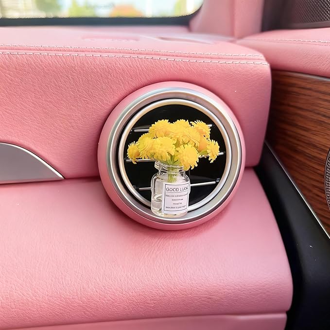 Girl Girly Car Accessories for Women, Cute Car Decor Dashboard Decorations, Cute Flower Air Freshener Vent Clips, Auto Interior Dash Ornament Accessories (yellow gypsophila, small)