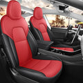 Seat Cover for Tesla Model 3 2017 2018 2019 2020 2021 2022 2023 Custom Fit Leather Car Interior Seat Cushion Cover Compatible Airbag Full Set (Red+Black-3)