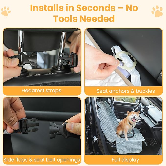 Dog Car Seat Cover for Front or Back Seat, Soft Flannel Pet Car Seat Protector with Waterproof Layer, Non-Slip Washable Dog Car Bed Mat for Travel (Bluegrey Front Seat)