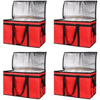 Bodaon 4-Pack Insulated Food Delivery Bag, XXX-Large Meal Grocery Tote Insulation Bag for Hot and cold Food, Commercial, Large Capacity Reusable Warming Bag, Red