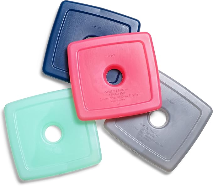 Cool Coolers by Fit & Fresh Slim Ice Packs,Quick Freeze Space Saving Reusable Ice Packs for Lunch Boxes or Coolers,Multi Colored,(Pack of 48)