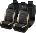 PIC AUTO Car Seat Covers, Premium Leather and Air Mesh Automotive Sports Seat Covers Full Set, Front and Rear Bench, Airbag Compatible Universal Fits Most Cars, SUVs, Trucks and Vans (Black & Beige)